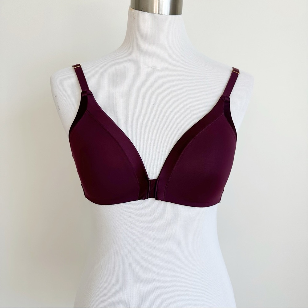 Lively Burgundy No Wire Deep V Plunging Bra Bralette Satiny Maroon, size Small